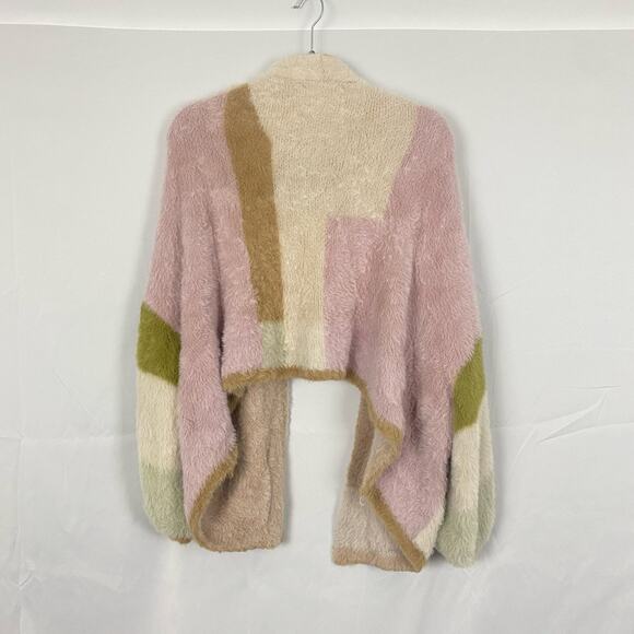 &Merci Colorblock Oversized Fuzzy Open Front Cardigan, Size L - Soft Cozy Knit - Picture 3 of 7